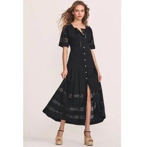 Loveshackfancy Edie Dress in Black Lace and Cotton Medium